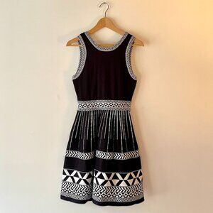 Maje Size 2 Short Black & White Patterned Knit Dress